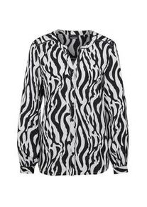 Kurzarmbluse GOLDNER "Bluse mit Tunika Ausschnitt", Damen, Gr. 42, schwarz (schwarz, wei&szlig;, gemustert), Obermaterial: 100% Viskose CV., figurumspielend, Manschette, Blusen, Kn&ouml;pfe