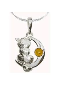 Kette mit Anh&auml;nger OSTSEE-SCHMUCK "- Katze und Mond - Silber 925/000 - Bernstein" Gr. 60, silber (silber 925, silberfarben, wei&szlig;), Schmuck_Sets, Damen, 60, Silber 925 (Sterlingsilber)