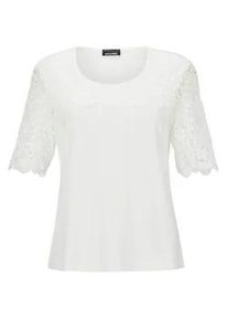 Langarm-Poloshirt GOLDNER "Viskose-Blusenshirt mit Spitze", Damen, Gr. 52, wei&szlig; (wollwei&szlig;), Obermaterial: 95% Viskose CV. 5% Elasthan EL., normales B&uuml;ndchen, Shirts, Ohne