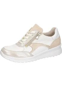 Waldl&auml;ufer Sneaker WALDL&Auml;UFER "K-SUNNY", Damen, Gr. 5,5 (38,5), wei&szlig;, beige, Nappaleder, Textil, Veloursleder, metallic, unifarben mit Farbeinsatz, Schuhe Sneaker, Schn&uuml;rschuh, Komfortschuh mit seitlichem Rei&szlig;verschlus, K-Weite