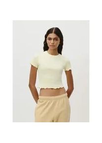 T-Shirt LEGER "Teresa, LeGer by Lena Gercke", Damen, Gr. 36, gelb, Jersey, Obermaterial: 97% Baumwolle, 3% Elasthan, slim fit kurz, Rundhals, gewellter Abschluss, Shirts T-Shirt, mit Rippstruktur, kurze Form, slim fit