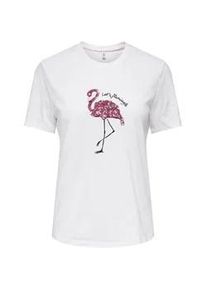 Kurzarmshirt Only "ONLKITA REG S/S PRINT TOP NOOS", Damen, Gr. M, hellwei&szlig; print:flamingle, Jersey, Obermaterial: 100% Baumwolle, bedruckt, regular fit normal, Rundhals, Shirts