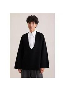 Strickpullover Seidensticker, Damen, Gr. L, schwarz, 80% Wolle, 15% Polyamid, 5% Kaschmir, unifarben, relaxed fit, V-Ausschnitt, Pullover Strickpullover, 1/1 V-Neck Uni