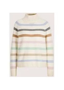 Madeleine Mode Stehkragenpullover MADELEINE "Strickpullover Wollpullover im Streifen-Look", Damen, Gr. 36/38, wei&szlig; (wollwei&szlig;, rauchblau, multicolor), Obermaterial: 90% Schurwolle WV. 10% Kaschmir WS., Modern, gerade, Pullover Stehkragenpullover, Farbharmonisches Streifenmuster