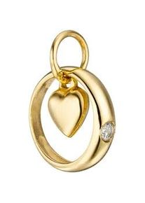 Herzanh&auml;nger Jobo "Anh&auml;nger Kinderanh&auml;nger Taufring 10 mm", gelbgold 333, wei&szlig;, Schmuckanh&auml;nger, M&auml;dchen, Gelbgold 333, 333 Gold mit Zirkonia
