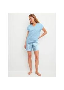 Shorty Calida "Lovely Nights", Damen, Gr. S (40/42), cascade blau, Single Jersey, Obermaterial: 100% Baumwolle, bequem kurz, V-Ausschnitt, Homewear-Sets Shorty, mit V-Ausschnitt und kurzen &Auml;rmeln, weiche Single-Jersey Qualit&auml;t