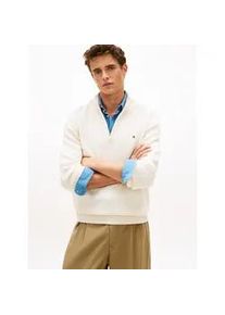 Strickpullover Tommy Hilfiger "SEASONAL STRUCTURE ZIP MOCK", Herren, Gr. XXL, ivory petal, Strick, Obermaterial: 100% Baumwolle, unifarben, regular fit normal, Rundhals, eingesetzt Rippb&uuml;ndchen, Pullover Strickpullover, Regular fit mit Troyerkragen