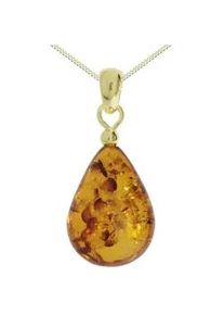 Kette mit Anh&auml;nger OSTSEE-SCHMUCK "- Tropfen flach, ca. 20 mm lang - Silber 925/000, vergoldet - Bernstein" Gr. 42, gold (goldfarben, gelb), Schmuck_Sets, Damen, 42, Silber 925 (Sterlingsilber)