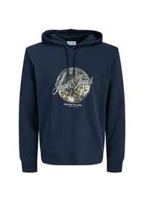 Jack & Jones Kapuzensweatshirt JACK & JONES "JJHONOLULU SHAPE SWEAT HOOD", Herren, Gr. S, navy blazer, angeraute Sweatware, Obermaterial: 60% Baumwolle, 40% Polyester, bedruckt, regular fit normal, Rundhals, Rippb&uuml;ndchen, Sweatshirts, Baumwollmischung, regular fit