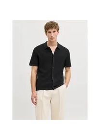 Jack & Jones Strickpullover JACK & JONES "JJEGEORGE KNIT SHIRT SS SN", Herren, Gr. XL, schwarz, Strick, Obermaterial: 85% Baumwolle, 15% Polyester, unifarben, normal, Rundhals, Pullover Strickpullover, mit Polokragen