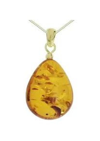 Kette mit Anh&auml;nger OSTSEE-SCHMUCK "- Tropfen flach, ca. 22 mm lang - Silber 925/000, vergoldet - Bernstein" Gr. 42, gold (goldfarben, gelb), Schmuck_Sets, Damen, 42, Silber 925 (Sterlingsilber)
