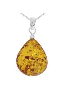 Kette mit Anh&auml;nger OSTSEE-SCHMUCK "- Tropfen flach, ca. 22 mm lang - Silber 925/000 - Bernstein" Gr. 45, silber (silber 925, silberfarben, wei&szlig;), Schmuck_Sets, Damen, 45, Silber 925 (Sterlingsilber)