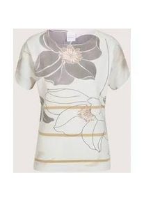 Madeleine Mode Longpullover MADELEINE "Feinstricktop Glanz-Top mit Bl&uuml;tenmuster", Damen, Gr. 36/38, wei&szlig; (wollwei&szlig;, cappuccino, multicolor), Obermaterial: 49% Baumwolle CO. 49% Polyester PES. 1% metallisierte Fasern MTF. 1% Viskose CV., Modern, Pullover Longpullover, schimmernde Kontraststreifen