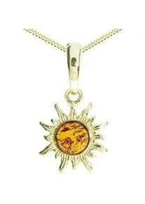 Kette mit Anh&auml;nger OSTSEE-SCHMUCK "- Sonne 14 mm - Silber 925/000, vergoldet - Bernstein" Gr. 42, gold (goldfarben, gelb), Schmuck_Sets, Damen, 42, Silber 925 (Sterlingsilber)