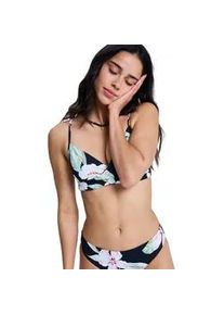 Bandeau-Bikini-Top Roxy "Printed Essentials", Damen, Gr. XL, Cup B, anthrazit spring charming, Obermaterial: 85% Microfaser, 15% Elasthan;, Bikini-Oberteile