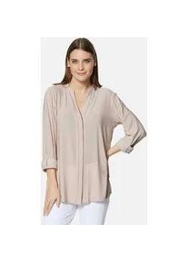 Madeleine Mode Langarmbluse MADELEINE "Longhemd Langes Hemd mit feinem", Damen, Gr. 38, beige (perlmutt), Obermaterial: 92% Polyester PES. 8% Elasthan EL., Modern, Blusen