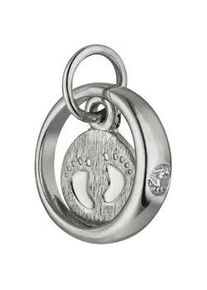 Kettenanh&auml;nger Jobo "Anh&auml;nger Taufring Babyf&uuml;&szlig;e 10 mm", silber 925, wei&szlig;, Schmuckanh&auml;nger, M&auml;dchen, Silber 925 (Sterlingsilber), Kettenanh&auml;nger, 925 Silber mit Zirkonia