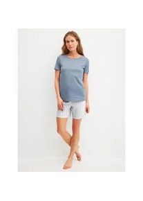 Shorty Calida "Striped Dreams", Damen, Gr. S (40/42), aura blau, Interlock, Obermaterial: 100% Baumwolle, Basic kurz, Rundhals, Homewear-Sets Shorty, weich, Pure Cotton, Kurzarm, Rundhals, Interlock-Qualit&auml;t