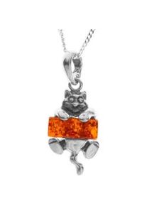 Kette mit Anh&auml;nger OSTSEE-SCHMUCK "- Katze - Silber 925/000 - Bernstein" Gr. 50, silber (silber 925, silberfarben, wei&szlig;), Schmuck_Sets, Damen, 50, Silber 925 (Sterlingsilber)