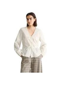 Marc O'Polo Langarmbluse MARC O'POLO DENIM, Damen, Gr. XL, silky wei&szlig;, Web, Obermaterial: 100% Baumwolle, relaxed fit h&uuml;ftlang, V-Ausschnitt, elastischer Bund, Blusen, Schleifendetails relaxed fit aus reiner Bio-Baumwolle