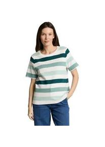 T-Shirt Tom Tailor, Damen, Gr. XL, wei&szlig; mint bold stripe, Single Jersey, Obermaterial: 100% Baumwolle, gestreift, regular fit normal, Rundhals, gerader Abschluss, Shirts T-Shirt, mit Streifen Muster