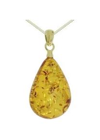 Kette mit Anh&auml;nger OSTSEE-SCHMUCK "- Tropfen ca. 26 mm lang - Silber 925/000, vergoldet - Bernstein" Gr. 45, gold (goldfarben, gelb), Schmuck_Sets, Damen, 45, Silber 925 (Sterlingsilber)
