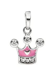 Kettenanh&auml;nger Jobo "Anh&auml;nger Kinderanh&auml;nger rosa Krone", rosa, wei&szlig;, Schmuckanh&auml;nger, M&auml;dchen, Silber 925 (Sterlingsilber), Kettenanh&auml;nger, 925 Silber rhodiniert mit 6 Zirkonia
