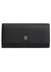 Geldb&ouml;rse Tommy Hilfiger "TH ICON LRG FLAP WALLET MONO", Damen, schwarz, Lederimitat, Kleinlederwaren, Damen Geldbeutel, Portemonnaie mit TH-Schmucklogo