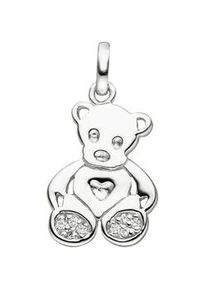 Kettenanh&auml;nger Jobo "Anh&auml;nger Kinderanh&auml;nger Teddy 17 mm", silber 925, wei&szlig;, Schmuckanh&auml;nger, M&auml;dchen, Silber 925 (Sterlingsilber), Kettenanh&auml;nger, 925 Silber rhodiniert mit Zirkonia