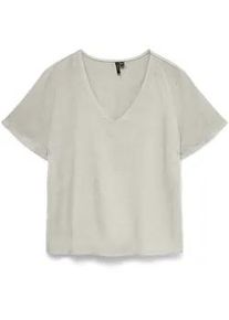 V&eacute;ro Moda Blusenshirt VERO MODA "VMMYMILO S/S V-NECK TOP WVN GA", Damen, Gr. XS, silber lining, Jersey, Obermaterial: 55% Viskose, 45% Leinen, unifarben, regular fit normal, V-Ausschnitt, Shirts Blusenshirt, mit klassischem Schnitt