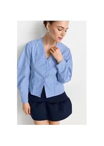 Langarmbluse RICHROYAL, Damen, Gr. 42, skyway blau, Web, Obermaterial: 100% Baumwolle, gestreift, figurumspielend h&uuml;ftlang, V-Ausschnitt, Puff&auml;rmel,mit Knopf, Blusen, leicht tailliert, aus reiner Baumwolle