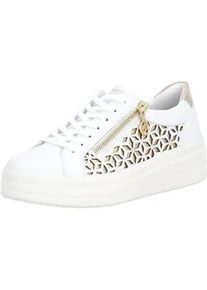 Plateausneaker Remonte, Damen, Gr. 39, wei&szlig;, goldfarben, Leder, Lederimitat, Schuhe Plateausneaker, Halbschuh, Schn&uuml;rschuh mit Perforation und seitlichem Rei&szlig;verschluss