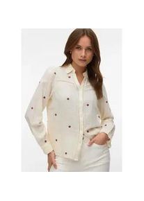 V&eacute;ro Moda Langarmbluse VERO MODA "VMJILLIAN LS SHIRT WVN BTQ", Damen, Gr. S, birch detail:emb. flowers, Web, Obermaterial: 100% Baumwolle, bestickt, unifarben, normal, V-Ausschnitt, Blusen, Baumwolle