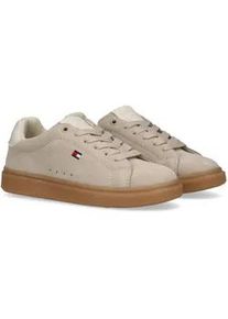 Sneaker Tommy Hilfiger, Damen, Gr. 35, beige, Leder, Textil, Schuhe Sneaker, Retro Sneaker, Schn&uuml;rschuh, Halbschuh mit steitlicher Logostickerei