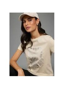 T-Shirt Laura Scott, Damen, Gr. 36/38, beige, Single Jersey, Obermaterial: 100% Baumwolle, bedruckt, gemustert, Basic h&uuml;ftlang, U-Boot-Ausschnitt, Shirts T-Shirt, mit schimmerndem Folienprint, h&uuml;ftlange Basic-Passform