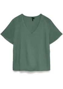 V&eacute;ro Moda Blusenshirt VERO MODA "VMMYMILO S/S V-NECK TOP WVN GA", Damen, Gr. S, laurel wreath, Jersey, Obermaterial: 55% Viskose, 45% Leinen, unifarben, regular fit normal, V-Ausschnitt, Shirts Blusenshirt, mit klassischem Schnitt