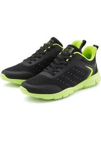 Sneaker John Devin "Schn&uuml;rschuh, Freizeitschuhe, Schn&uuml;rhalbschuhe, Halbschuh, Turnschuh", Herren, Gr. 46, schwarz, gelb, Obermaterial: 80% Textilmaterial, 20% Lederimitat. Decksohle: 100% Textilmaterial. Futter: 100% Textilmaterial. Laufsohle: 100% Synthetik, mehrfarbig, Schuhe Sneaker, im sportiven Look mit farbiger Sohle VEGAN