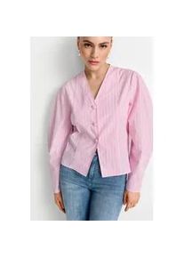 Langarmbluse RICHROYAL, Damen, Gr. 42, soft orchid, Web, Obermaterial: 100% Baumwolle, gestreift, figurumspielend h&uuml;ftlang, V-Ausschnitt, Puff&auml;rmel,mit Knopf, Blusen, leicht tailliert, aus reiner Baumwolle