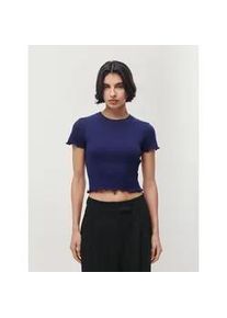 T-Shirt LEGER "Teresa, LeGer by Lena Gercke", Damen, Gr. 38, dunkelblau, Jersey, Obermaterial: 97% Baumwolle, 3% Elasthan, slim fit kurz, Rundhals, gewellter Abschluss, Shirts T-Shirt, mit Rippstruktur, kurze Form, slim fit