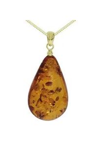 Kette mit Anh&auml;nger OSTSEE-SCHMUCK "- Tropfen ca. 38 mm lang - Silber 925/000, vergoldet - Bernstein" Gr. 42, gold (goldfarben, gelb), Schmuck_Sets, Damen, 42, Silber 925 (Sterlingsilber)