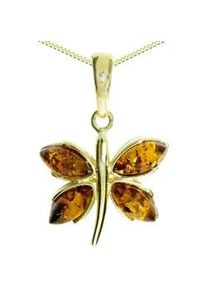 Kette mit Anh&auml;nger OSTSEE-SCHMUCK "- Schmetterling - Silber 925/000, vergoldet - Bernstein" Gr. 45, gold (goldfarben, gelb), Schmuck_Sets, Damen, 45, Silber 925 (Sterlingsilber)