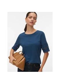 V&eacute;ro Moda T-Shirt VERO MODA "VMIVACY 2/4 O-NECK TOP JRS BTQ", Damen, Gr. XS, schwarz denim, Jersey, Obermaterial: 100% Baumwolle, unifarben, normal normal, Rundhals, Shirts T-Shirt, mit Lochstickerei
