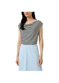 T-Shirt s.Oliver BLACK LABEL, Damen, Gr. 38, wei&szlig; stripe, Jersey, Obermaterial: 95% Baumwolle, 5% Elasthan, gestreift, normal h&uuml;ftbedeckend, Wasserfallausschnitt, Shirts T-Shirt, mit Wasserfallausschnitt und Streifen-Design