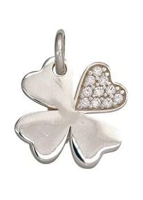 Kettenanh&auml;nger Jobo "Anh&auml;nger Gl&uuml;cksbringer Kleeblatt 14 mm", silber 925, wei&szlig;, Schmuckanh&auml;nger, M&auml;dchen, Silber 925 (Sterlingsilber), Kettenanh&auml;nger, 925 Silber rhodiniert mit 10 Zirkonia