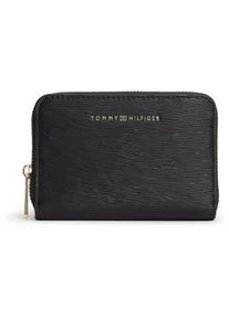 Geldb&ouml;rse Tommy Hilfiger "TH MODERN COMPACT ZA", Damen, schwarz, Lederimitat, Strukturmuster, unifarben, Basic, Kleinlederwaren, Damen Geldbeutel, Portemonnaie mit Logo-Schriftzug