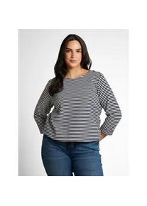 T-Shirt Tom Tailor PLUS, Damen, Gr. 48, sanftes wei&szlig; navy regular stripe, Single Jersey, Obermaterial: 75% Baumwolle, 20% Polyester, 5% Elasthan, gestreift, loose fit normal, Rundhals, gerader Abschluss, Shirts T-Shirt, mit Streifen Muster