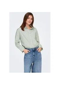 Hemdbluse Only "ONLOREGON ALVA LS REG SHIRT NOOS WVN", Damen, Gr. M, celadon gr&uuml;n stripes:douglas fir, Web, Obermaterial: 65% Polyester, 35% Baumwolle, gestreift, regular fit h&uuml;ftbedeckend, Blusen Hemdbluse