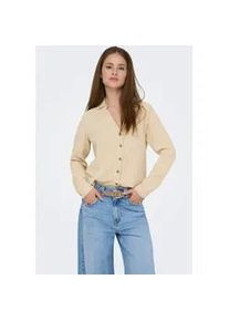 Langarmbluse Only "ONLTHYRA LIFE L/S REGULAR SHIRT NOOS WVN", Damen, Gr. L, oxford tan, Web, Obermaterial: 100% Baumwolle, unifarben, regular fit h&uuml;ftbedeckend, V-Ausschnitt, Blusen