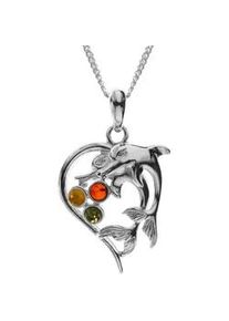 Kette mit Anh&auml;nger OSTSEE-SCHMUCK "- Delphinpaar - Silber 925/000 - Bernstein" Gr. 42, silber (silber 925, silberfarben, wei&szlig;), Schmuck_Sets, Damen, 42, Silber 925 (Sterlingsilber)