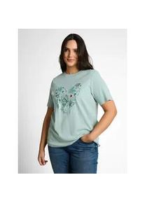 T-Shirt Tom Tailor PLUS, Damen, Gr. 46, soft dusty blau, Single Jersey, Obermaterial: 100% Baumwolle, bedruckt, regular fit normal, Rundhals, gerader Abschluss, Shirts T-Shirt, mit Glitzer-Print